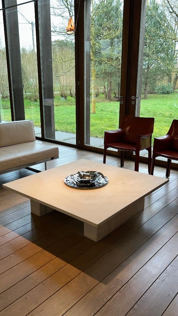 Travertin design salontafel, op maat gemaakt, Ophalen, Overige materialen, Gebruikt, Minimalistich architecuraal Italiaans modernistische salontafel