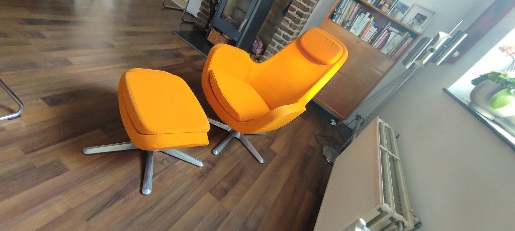Fauteuil Karlstadt et repose-pieds, 75 à 100 cm, Vintage, Comme neuf, Enlèvement