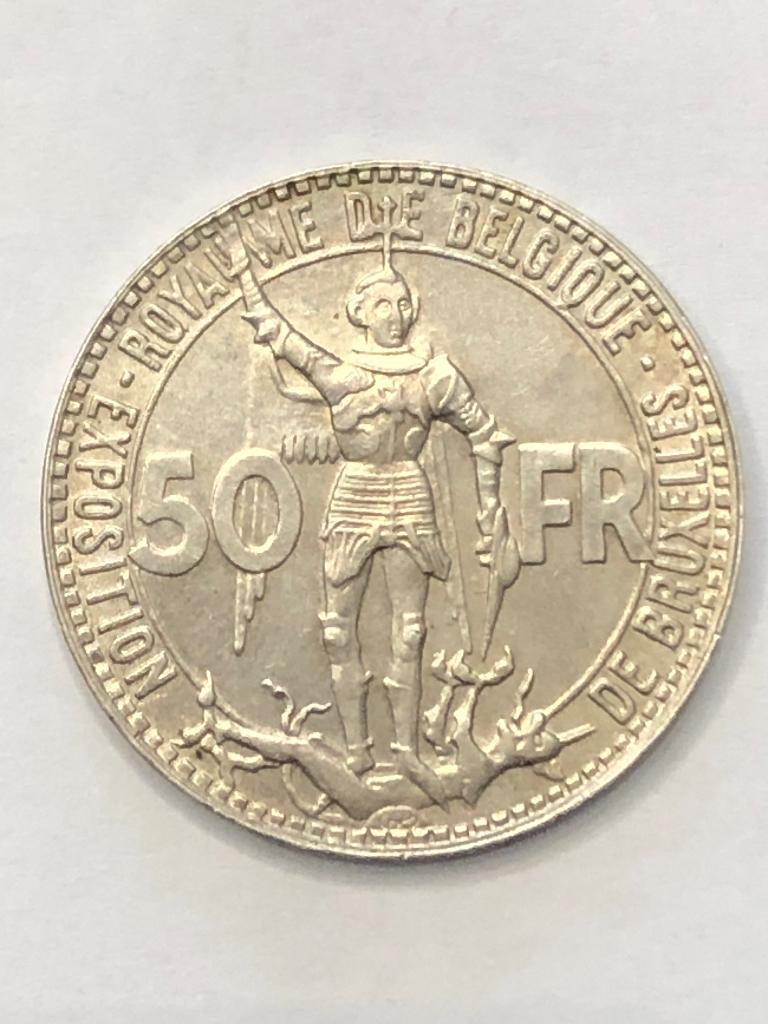 Munt zilver België 50 FR expo 1935 frans MEDAILLESLAG mooi !, Enlèvement ou Envoi, Monnaie en vrac, Argent, Argent