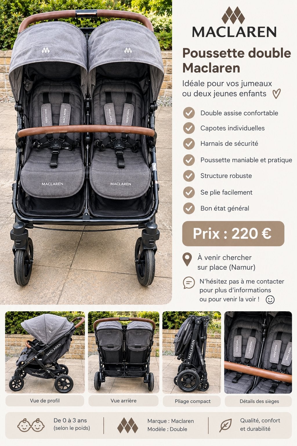 Poussette Jumeaux Maclaren, Enlèvement, Utilisé