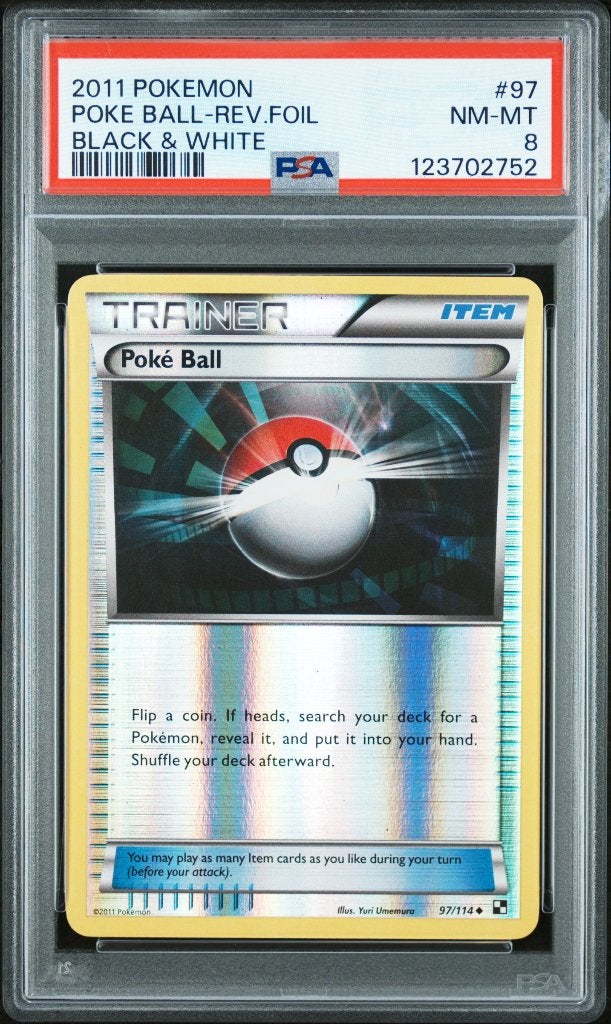 Pokemon Poke Ball Black & White Reverse Holo Foil PSA 8, Ophalen of Verzenden, Zo goed als nieuw
