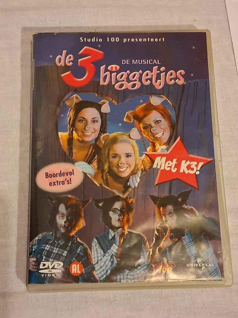 Dvd De 3 biggetjes,  studio 100 musical met originele k3, Gebruikt, Alle leeftijden, Ophalen of Verzenden, Dieren
