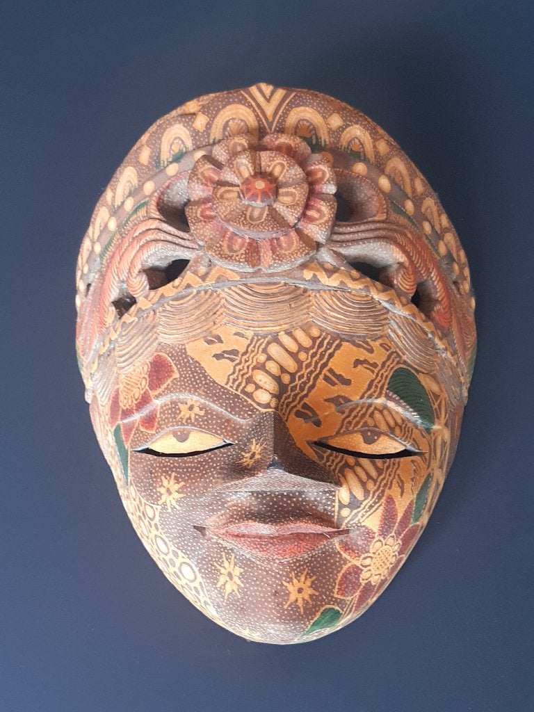 sculpture de masque de batik indonésien,, Antiquités & Art, Art | Art non-occidental, Enlèvement ou Envoi, Indonésie, Fait main