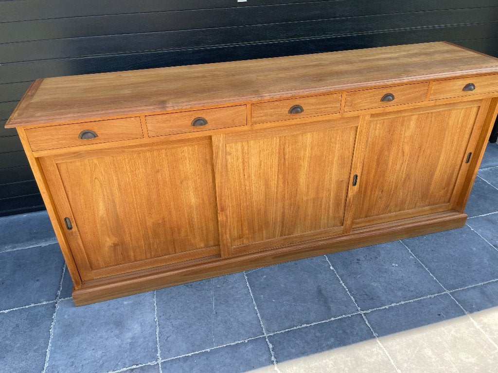 Teak dressoir 2m40, Huis en Inrichting, Kasten | Dressoirs, Ophalen, Zo goed als nieuw, Teakhout