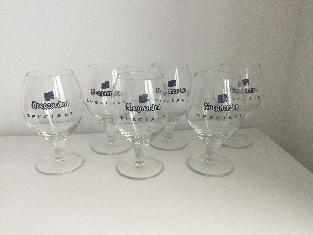 6 Hoegaarden Speciale glazen, Verzamelen, Ophalen, Zo goed als nieuw, Bierglas