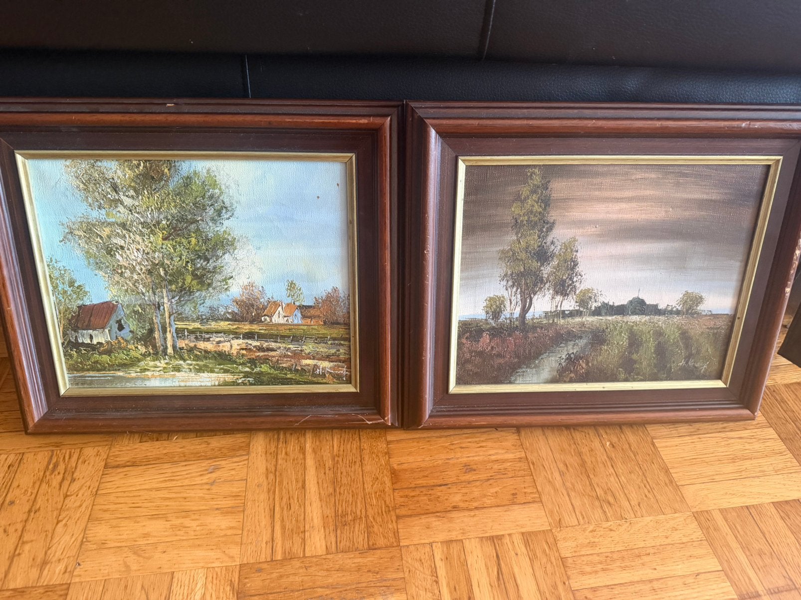 Peinture à l'huile signée avec cadre en bois, Antiquités & Art, Art | Peinture | Classique, Paysage, Vintage, Peinture à l'huile