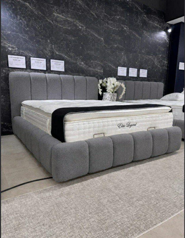Lit double en tissu Teddy de luxe 160x200 180x200 avec matel, Maison & Meubles, Neuf, Enlèvement ou Envoi, Queen size, Beige