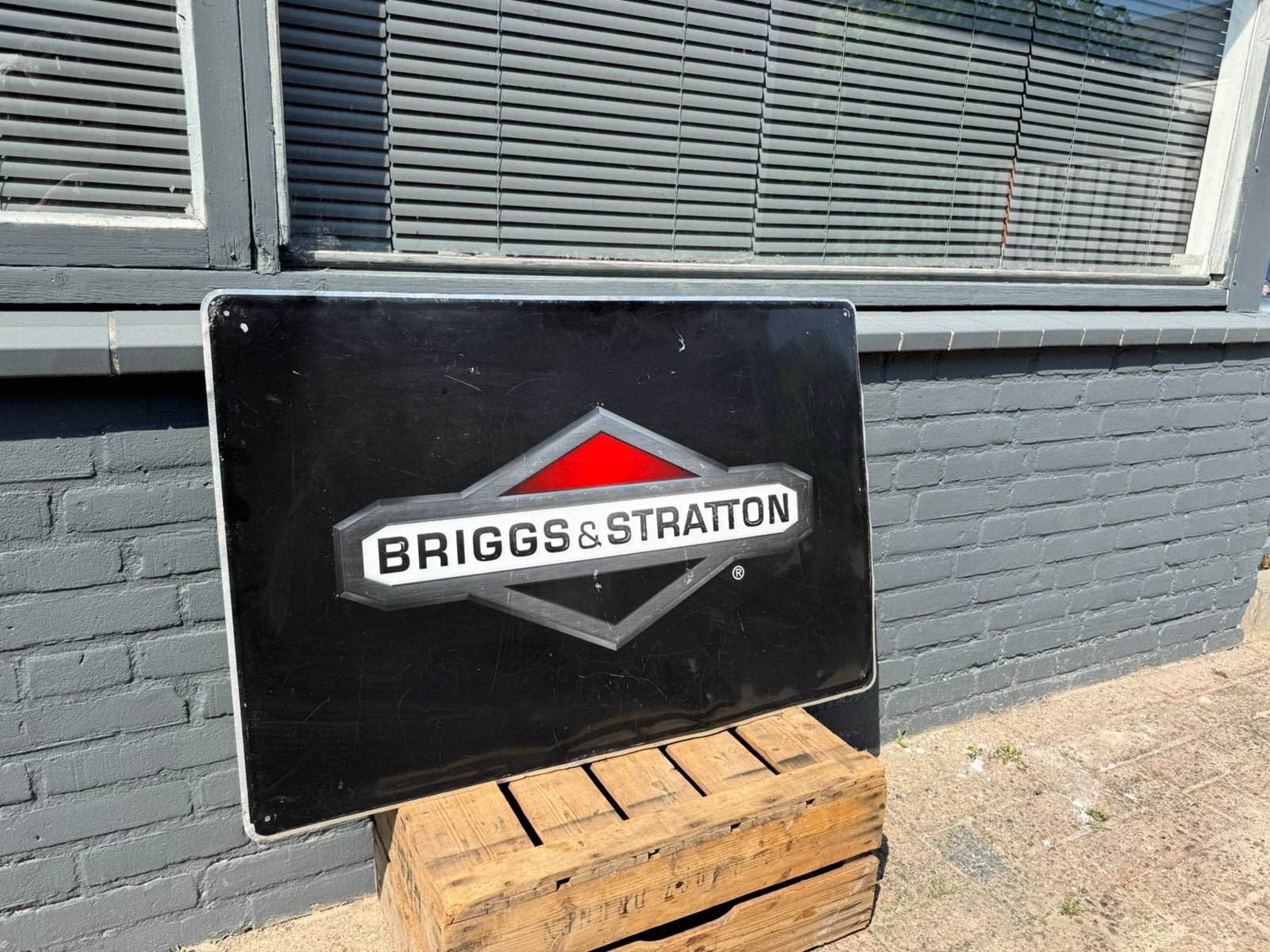 Briggs & Stratton oud reclamebord, Verzamelen, Ophalen of Verzenden, Gebruikt, Reclamebord