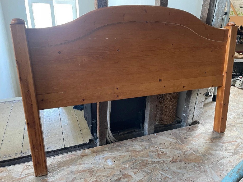 Houten bed / twijfelaar met lattenbodem, Ophalen, Gebruikt, Bruin, 140 cm