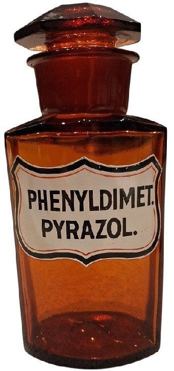 Flacon de pharmacie Phenyldimet Pyrazol, Antiquités & Art, Antiquités | Verre & Cristal, Enlèvement ou Envoi