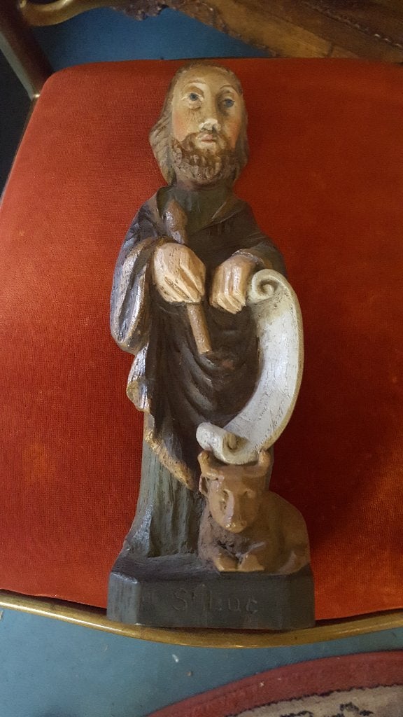 Belle statue en bois de Saint-Luc, Ophalen of Verzenden, Gepatineerd, 20 - 50 cm, Beeld