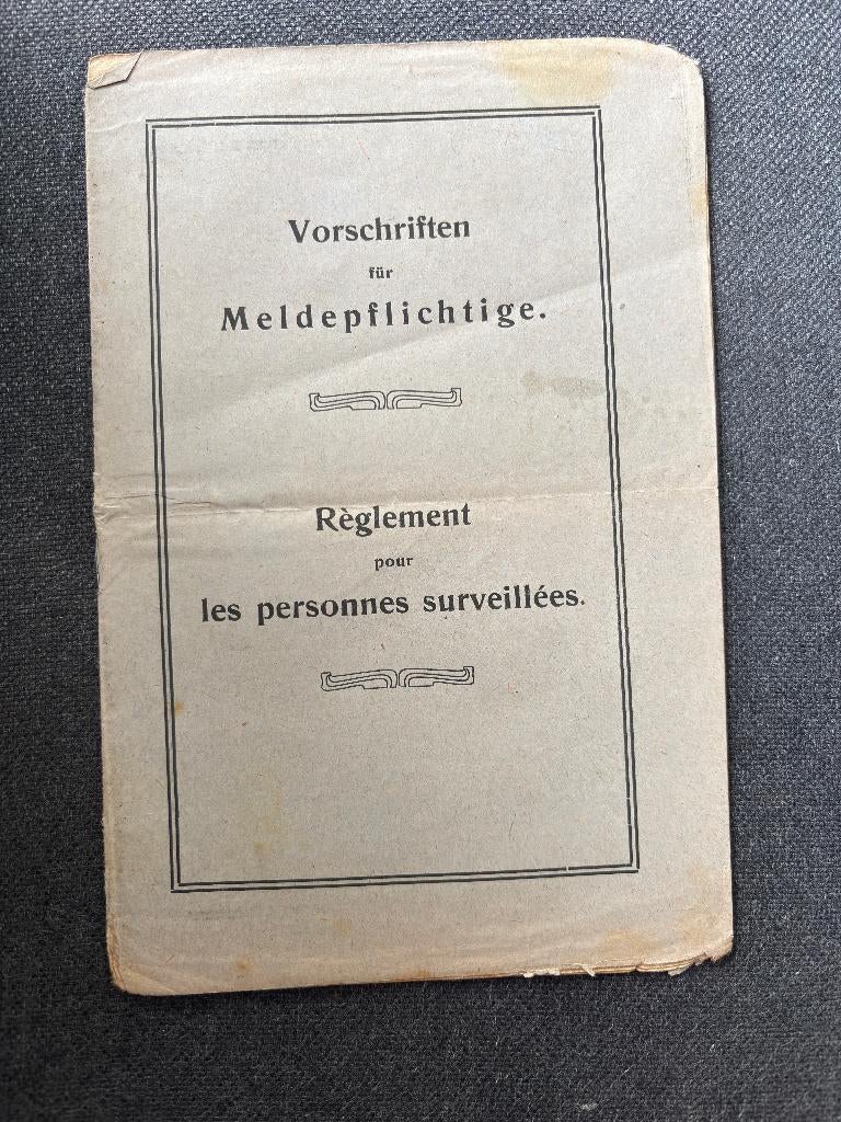 LIVRE pour les personnes surveillées communes de liège, Enlèvement ou Envoi, Avant 1940, Utilisé, Armée de terre