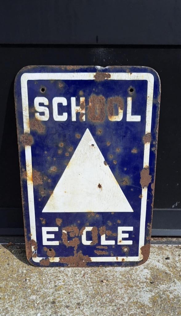 Oud emaille bord, School / Ecole, stoere decoratie😎, Enlèvement ou Envoi
