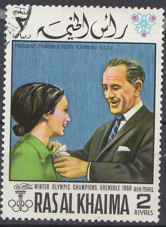 Ras Al Khaima - O.S. Grenoble 1968 - Peggy Fleming, Ophalen of Verzenden, Gestempeld