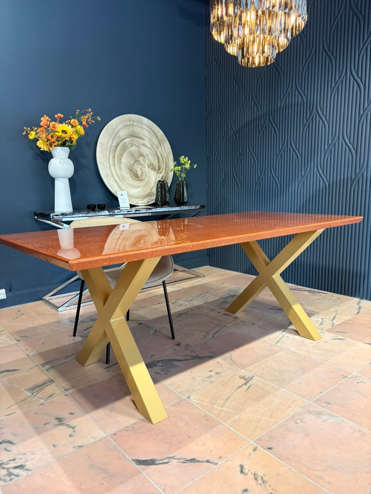 EETTAFEL — Epoxy crocodile effect - 200cm x 100cm, Huis en Inrichting, Tafels | Eettafels, Zo goed als nieuw, 50 tot 100 cm, 200 cm of meer