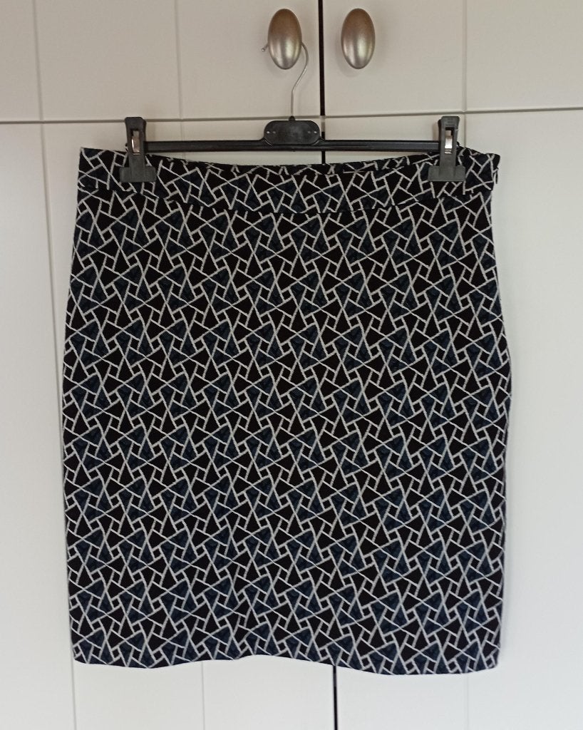 D'Auvry by e5 kokerrok met geometrisch patroon, Kleding | Dames, Zwart, Maat 42/44 (L), Ophalen of Verzenden, Zo goed als nieuw