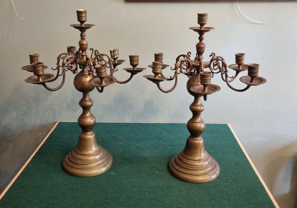 Paire de Grands Candélabres Anciens en Bronze Massif, Enlèvement, Cuivre ou Bronze