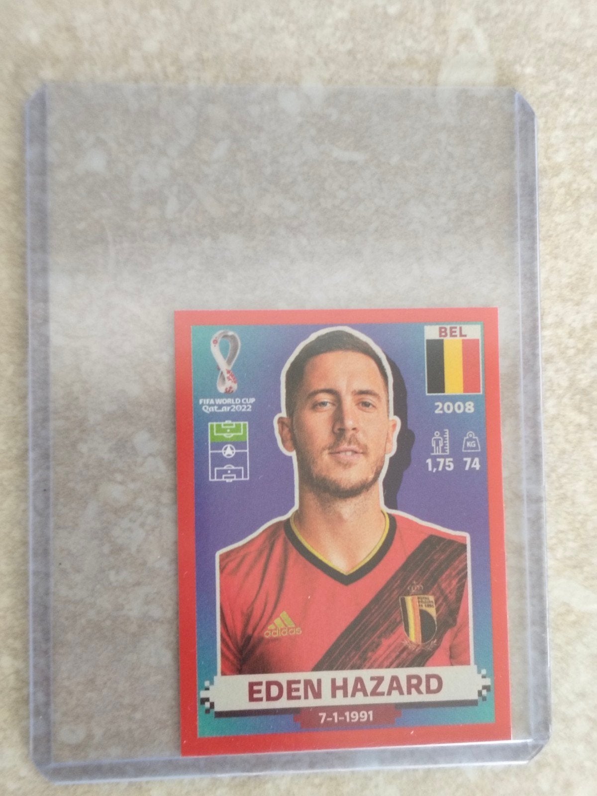 Eden Hazard België WK Qatar USA edition rode rand, Ophalen of Verzenden, Sticker