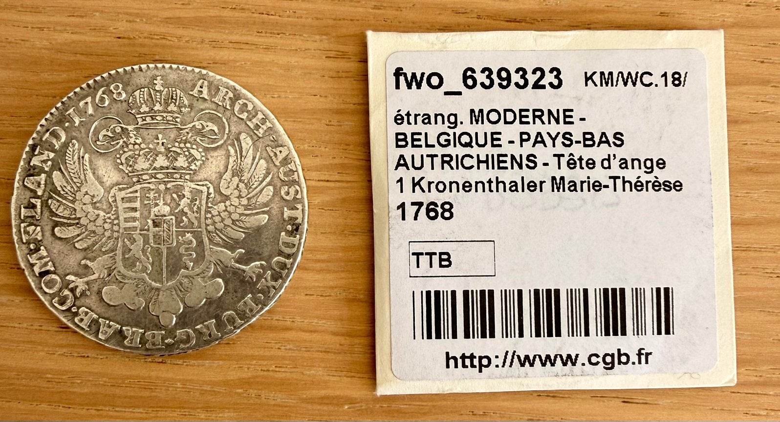 Pays-Bas autrichiens Krononthaler Marie-Thérèse 1768, Ophalen of Verzenden, België, Zilver