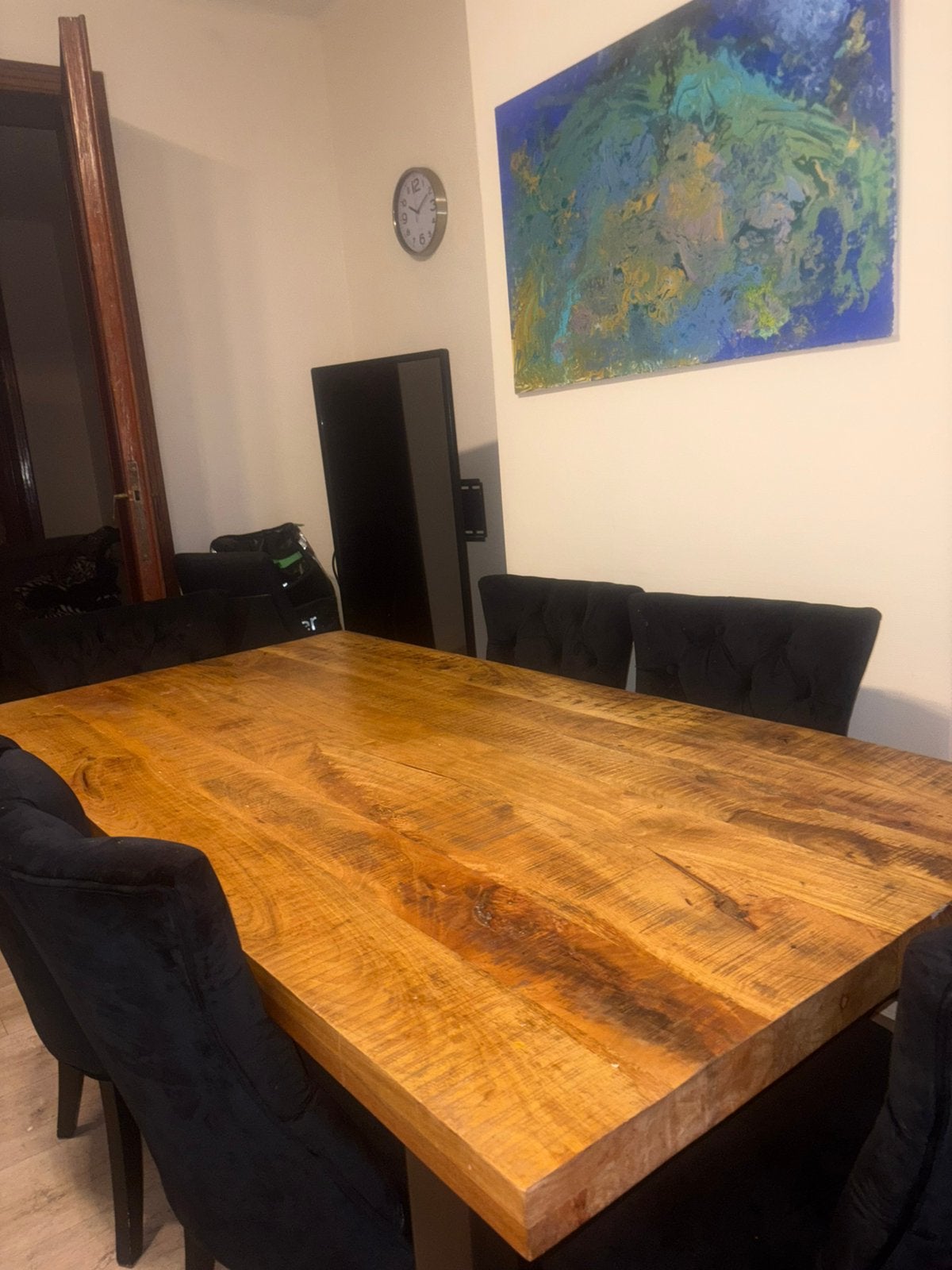 Tablea à manger en bois massif + 6 chaises en velours noir, Enlèvement ou Envoi