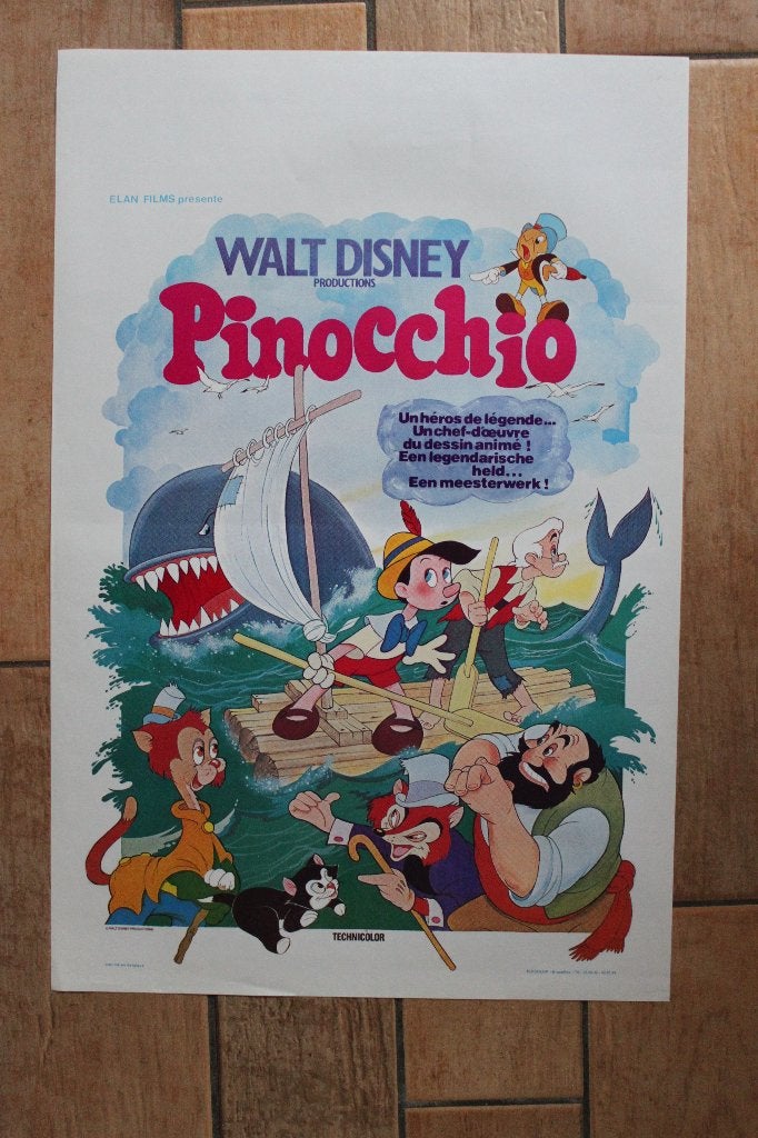 filmaffiche Walt Disney Pinocchio filmposter, Enlèvement ou Envoi, Rectangulaire vertical, A1 jusqu'à A3, Comme neuf