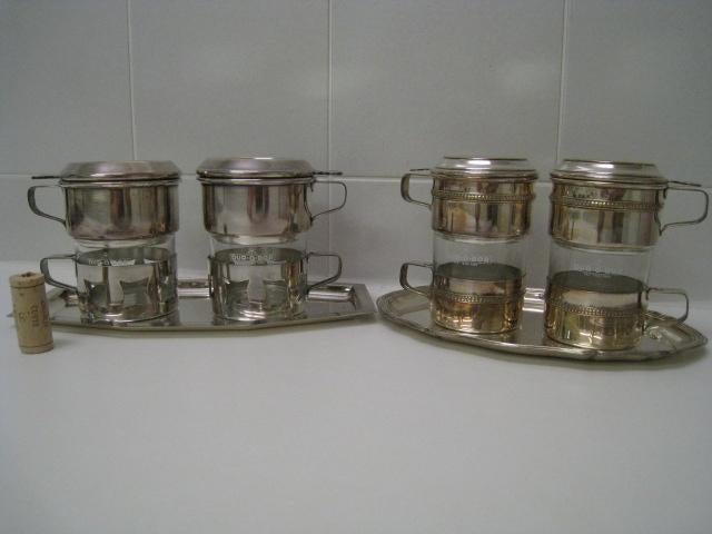2 vintage inox verzilverde koffiesets Dur-o-bor op plateau, Enlèvement