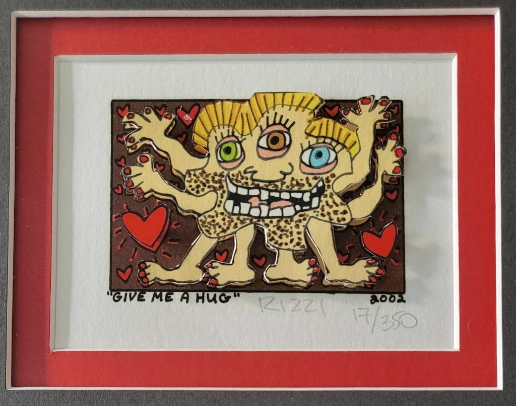 James Rizzi - « Fais-moi un câlin » - 2002, Encadré, Envoi