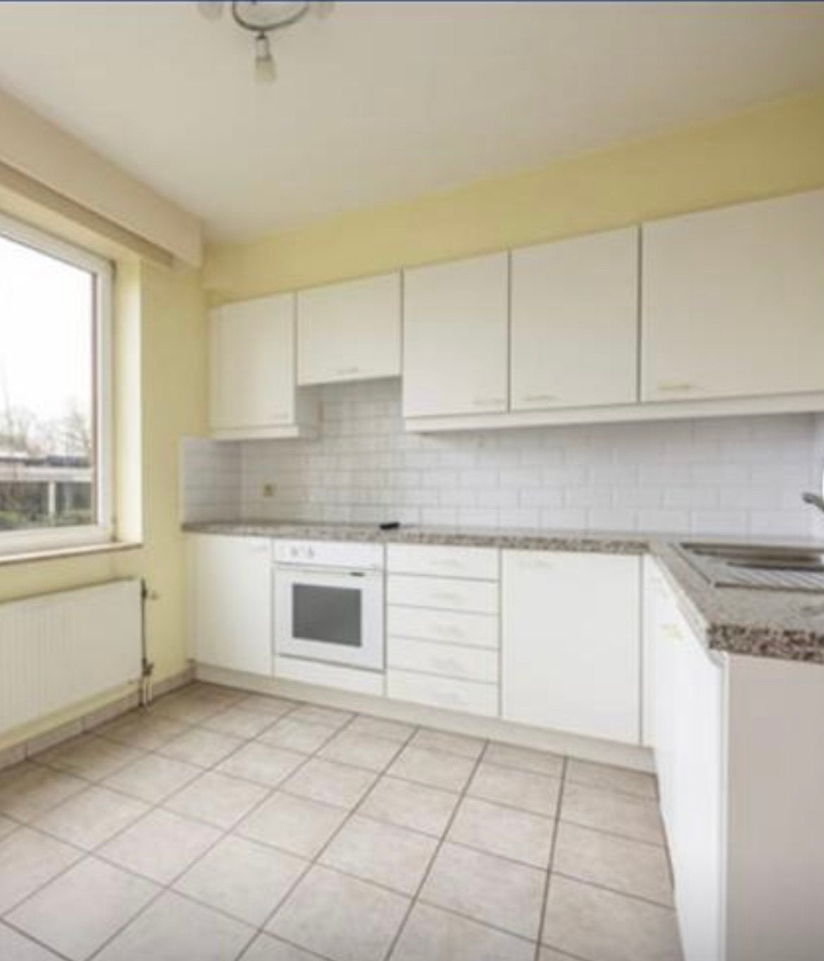 Volledige keuken met granieten blad en toestellen, Huis en Inrichting, Ophalen, Gebruikt, Wit, Hoekkeuken