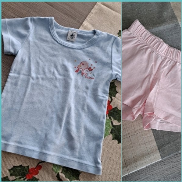 Petit Bateau lichtblauw shirt 98 + roze short, Ophalen of Verzenden, Zo goed als nieuw, Meisje, Nacht- of Onderkleding