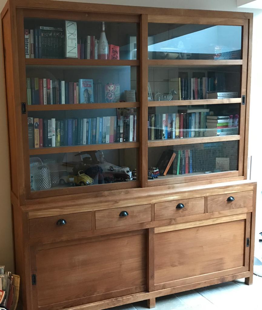 Stijlvolle authentieke buffetkast / boekenkast in teak, Huis en Inrichting, Ophalen, Zo goed als nieuw, Glas