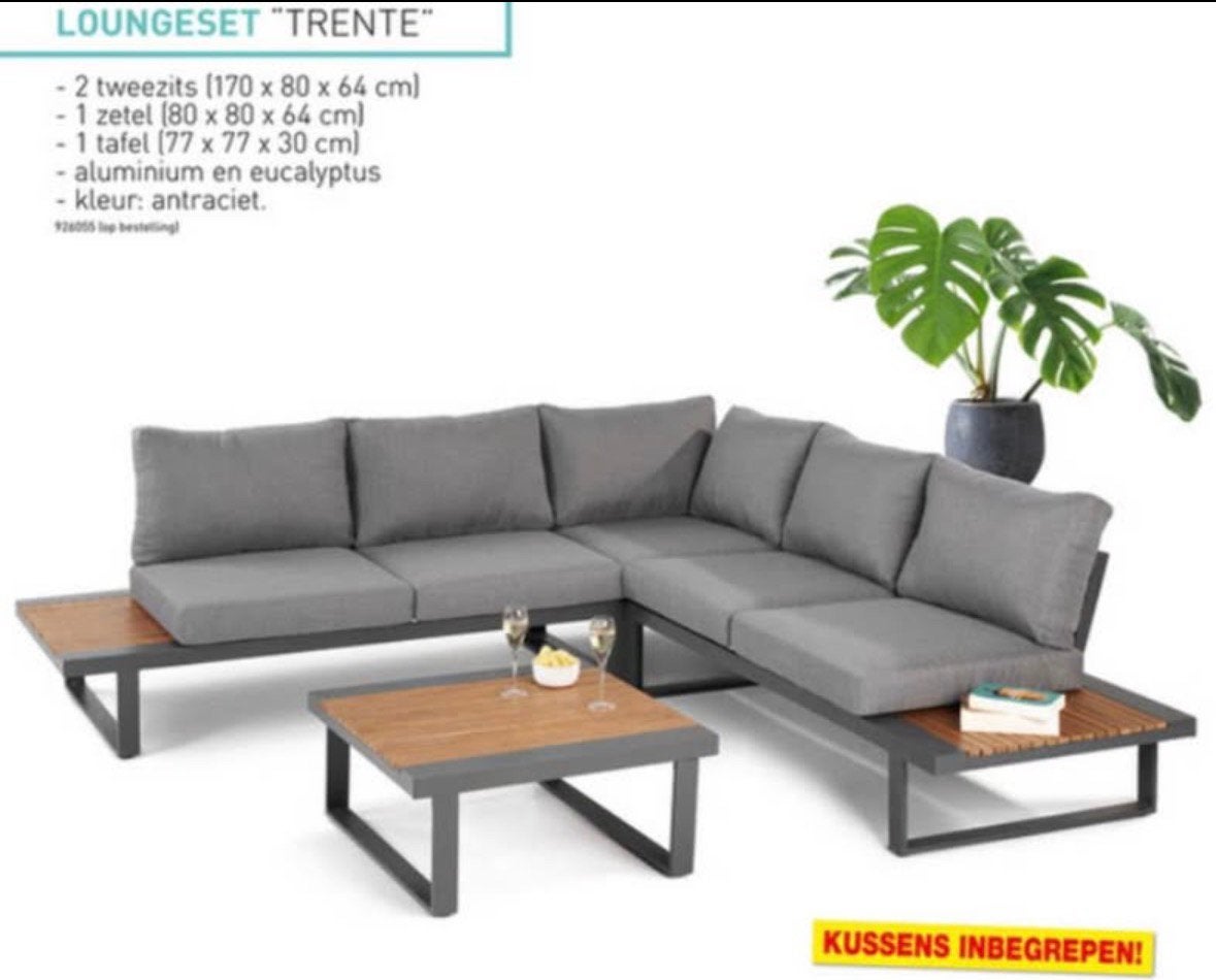 NIEUW IN DOOS -Lounge Set TRENTE van Hubo - Antraciet + Hout, Jardin & Terrasse, Enlèvement, Neuf