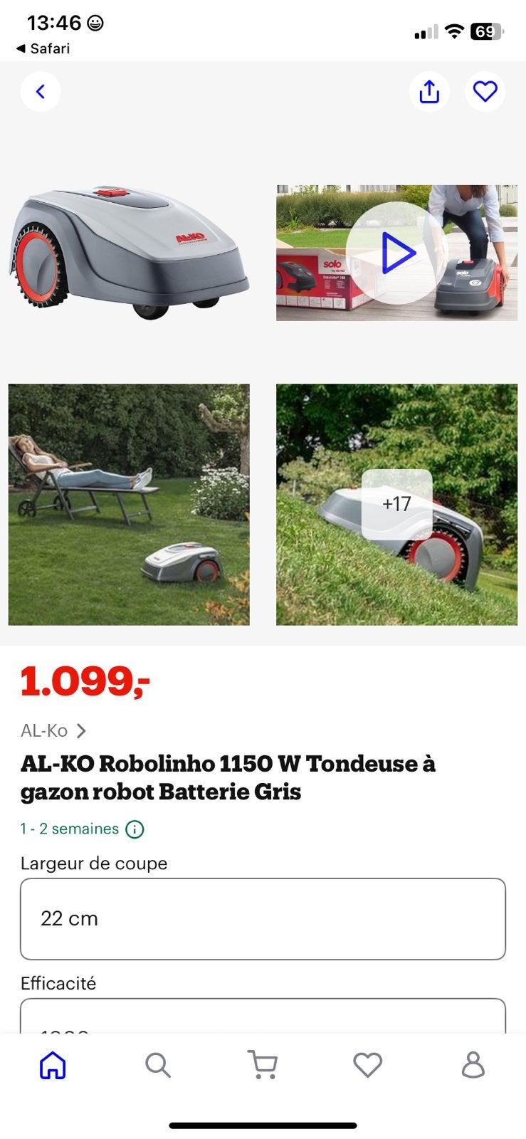 Robot Gazon Alko Robolinho 1150W ++NEUF++, Enlèvement, Neuf, 20 à 25 cm, Contrôlable via l'application