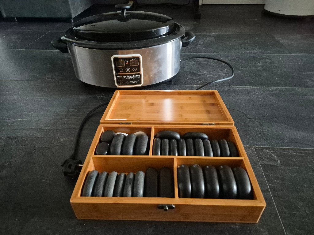 Hot stones massageset, Enlèvement, Comme neuf, Pierres chaudes
