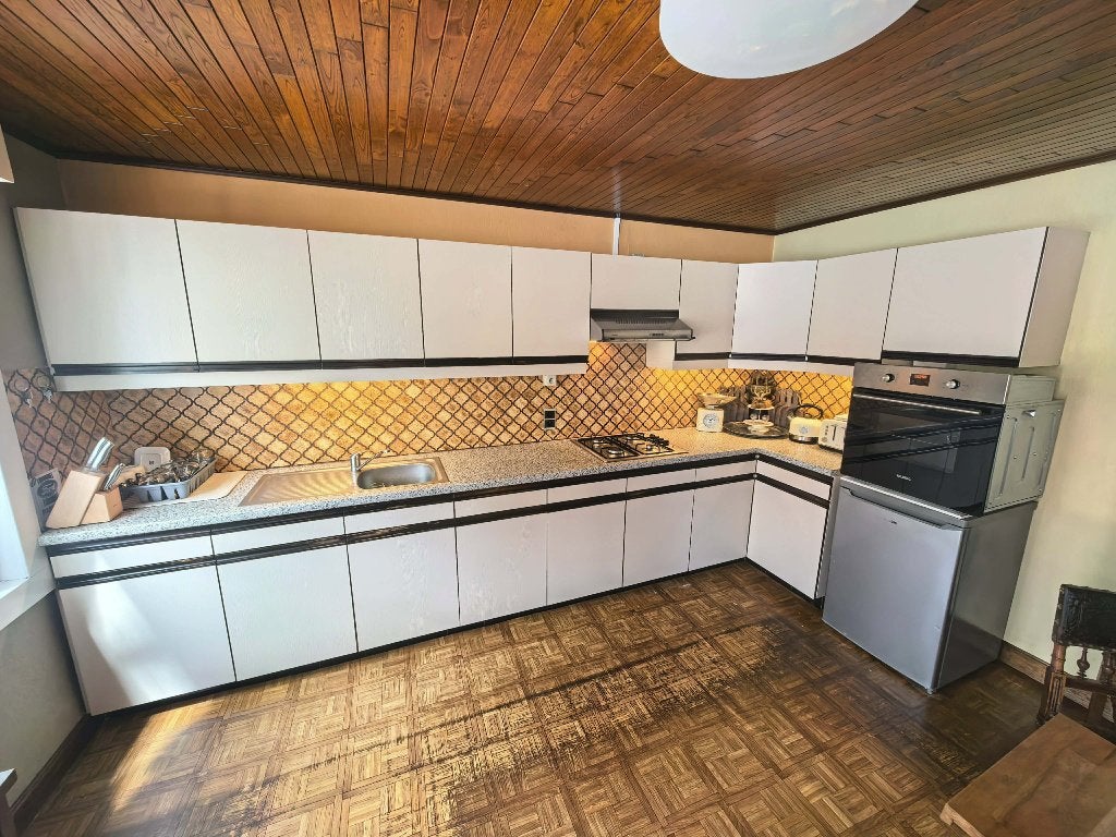 Keuken 400x165cm met gas fornuis en dampkap, Bois, Enlèvement, Utilisé, Blanc
