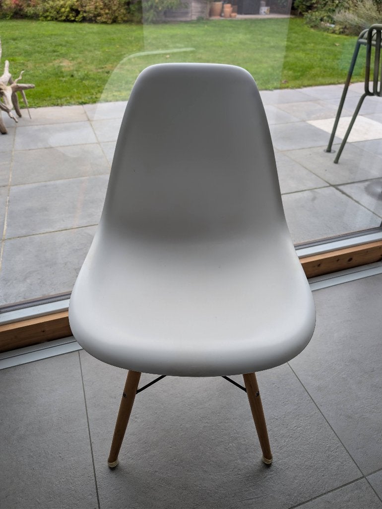 Set van 3 Eames DSW Lookalike Eetkamerstoelen – Wit / Hout, Maison & Meubles, Enlèvement, Utilisé, Blanc, Bois