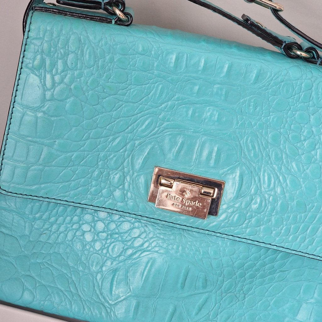 Blauwe schoudertas Kate Spade krokodillenleer, Ophalen of Verzenden, Zo goed als nieuw, Blauw, Handtas
