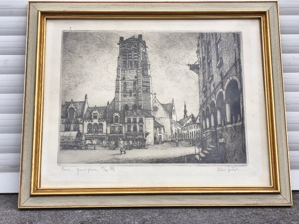 gravure furnes grand place signe albert goethals, Enlèvement ou Envoi, Gravure