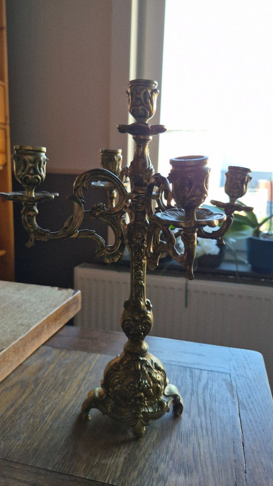 chandelier vintage à cinq bras, Antiquités & Art, Enlèvement ou Envoi, Cuivre ou Bronze