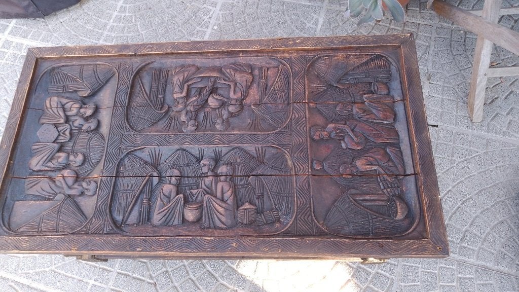 bijzettafeltje afrikaans, Gebruikt, Afrikaans, 75 cm of meer, Rechthoekig