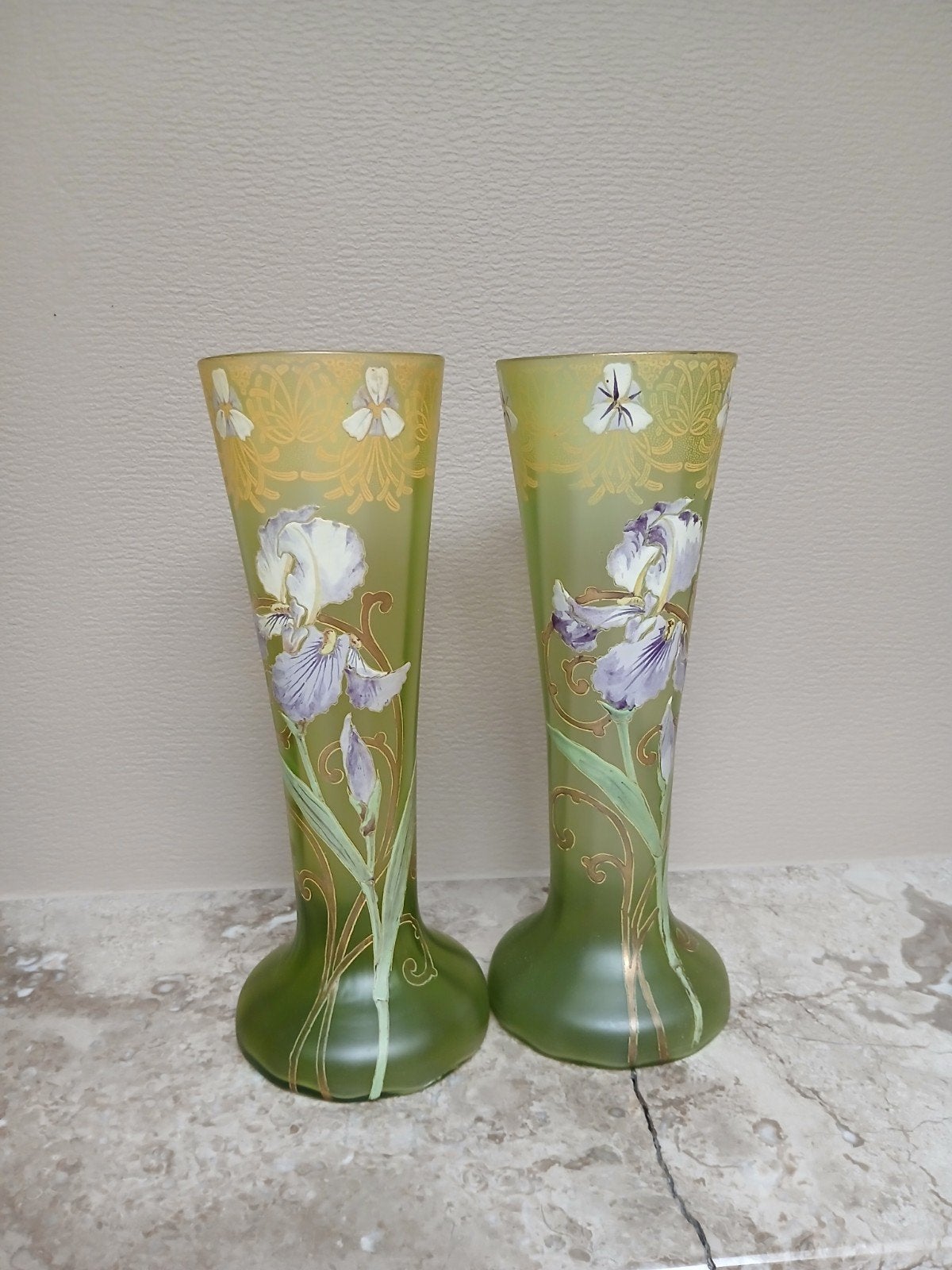 Set van 2 Art Nouveau vazen Legras, Huis en Inrichting, Woonaccessoires | Vazen, Groen, Glas, Verzenden