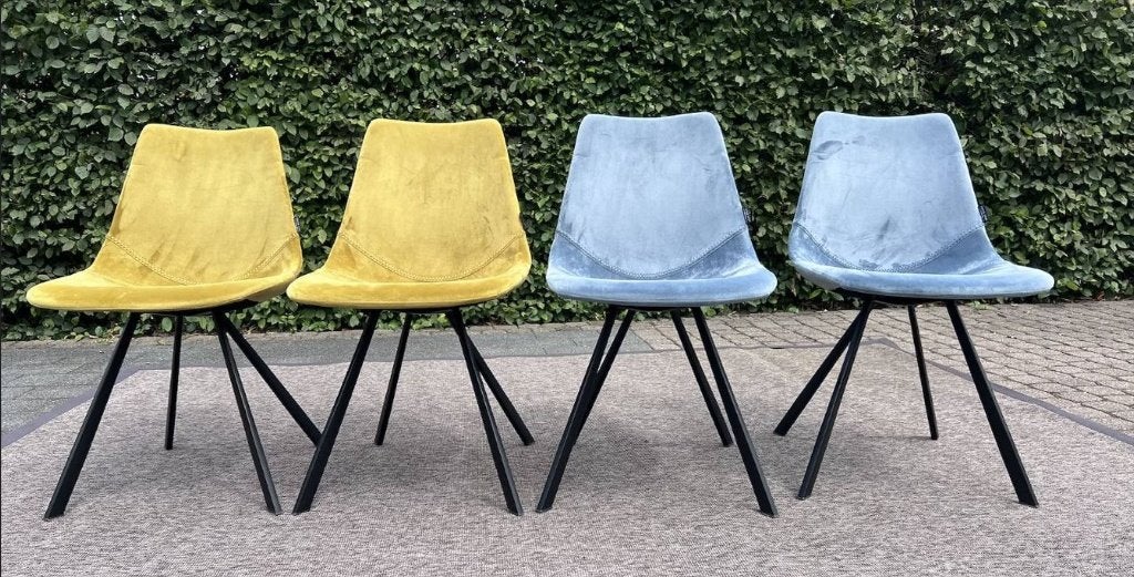 Set van 4 Castle Line velvet eetkamerstoelen, Maison & Meubles, Chaises, Utilisé, Quatre, Métal, Tissus, Autres couleurs, Enlèvement