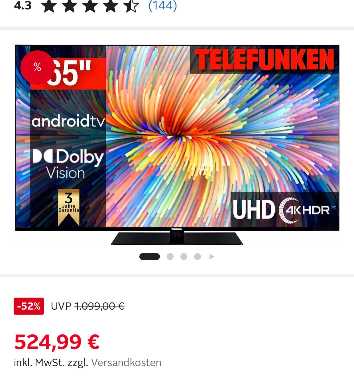 Smart Tv Telefunken 65 inch met software fout, Audio, Tv en Foto, Ophalen, Gebruikt
