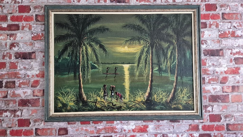 Olieverfschilderij Afrikaans landschap, Antiek en Kunst, Ophalen, Landschap, Doek