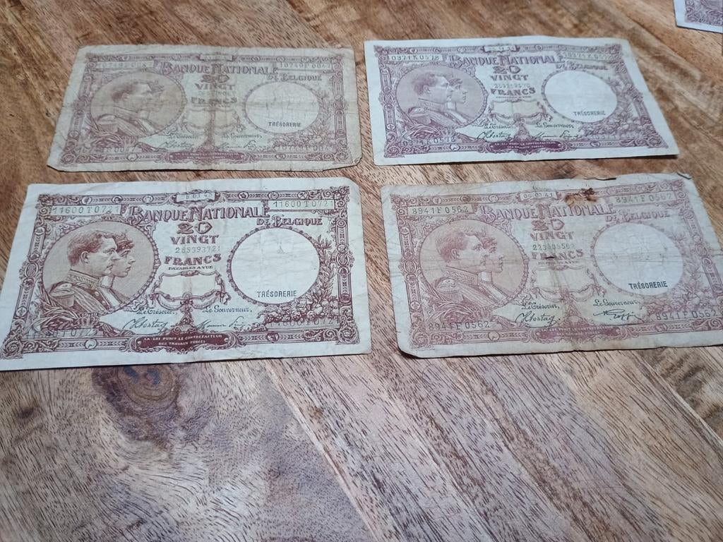 20 franken 1941/1944 /1945 vindt Francs  4 stuks, Verzenden