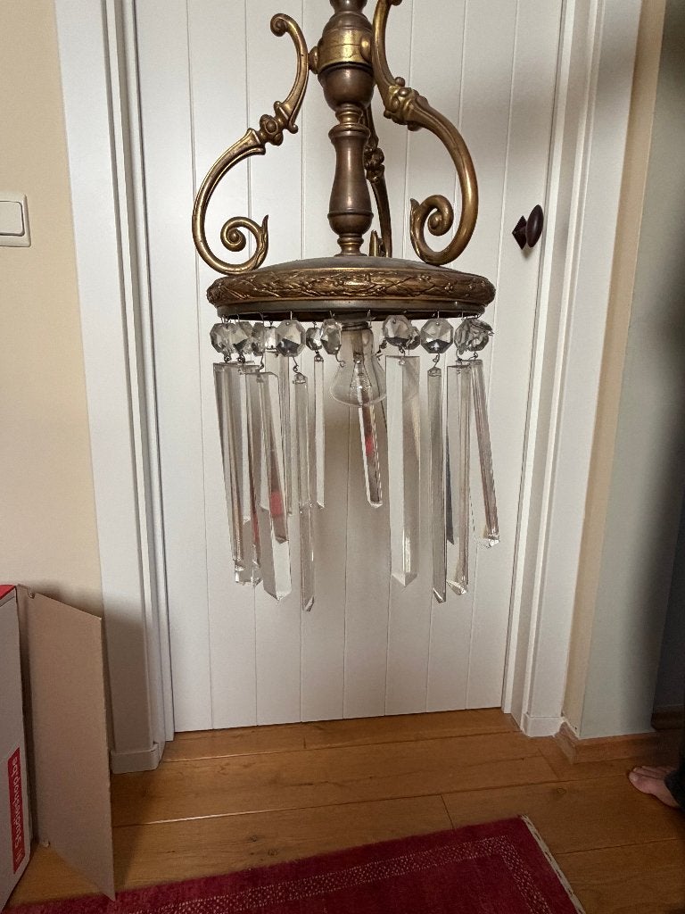 Lampe en laiton antique/vintage avec prismes en verre, Enlèvement