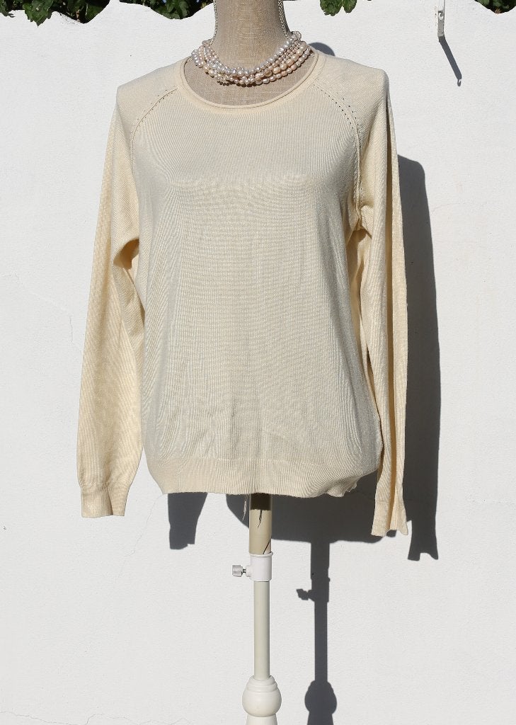 Beige trui met elleboogbeschermers 38, Maat 38/40 (M), Beige, Ophalen of Verzenden, Zo goed als nieuw