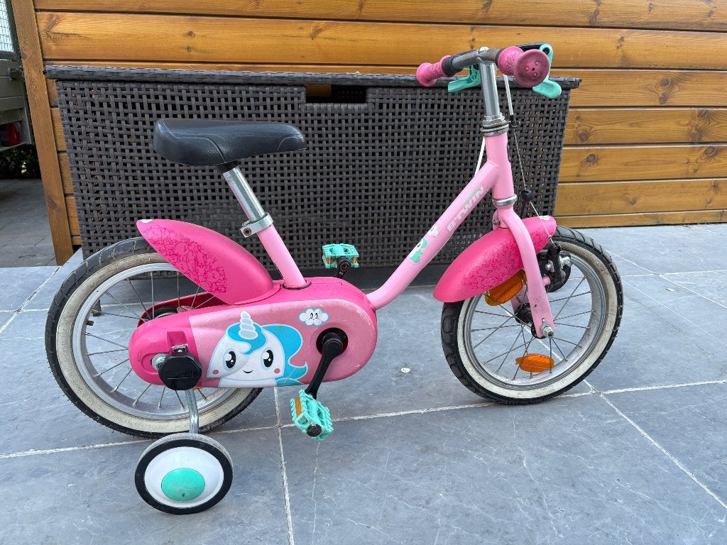 Kinderfiets roze, Ophalen, Zijwieltjes, Gebruikt, Minder dan 16 inch