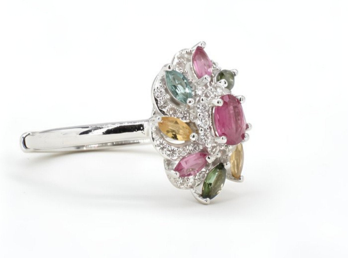 Nieuwe 18k witgoud vergulde ring met natuurlijke edelstenen, Handtassen en Accessoires, Ringen, Ophalen of Verzenden