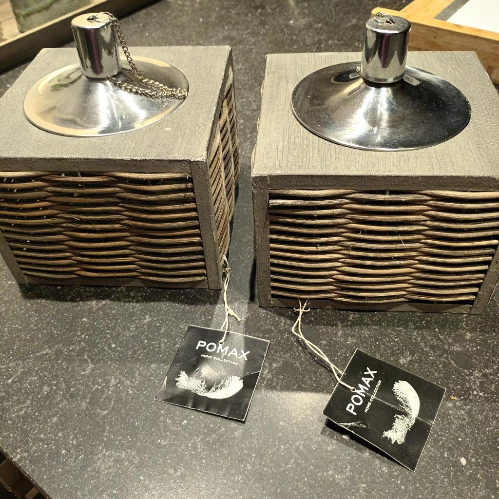 Pomax outdoor olielampen 2 stuks, Tuin en Terras, Ophalen, Nieuw, Hout, Staande lamp