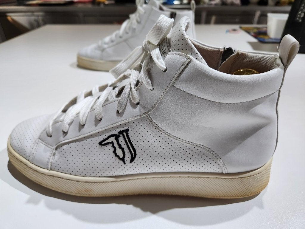 Trussardi Jeans hoge sneakers wit leer met rits, maat 43, Kleding | Heren, Wit, Ophalen of Verzenden, Sneakers, Gedragen
